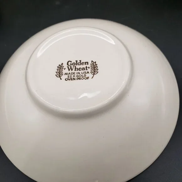 Golden Wheat 22K Gold Oven Proof Cup & Saucer Set 6 + Berry Bowl Made USA - Picture 8 of 12